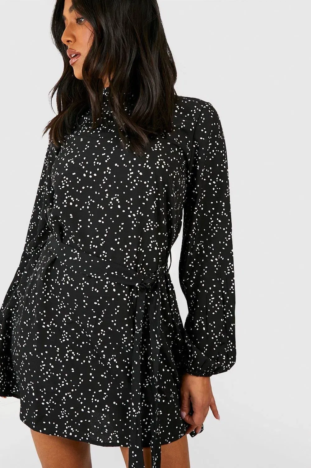 Petite Ditsy Spot Print Belted Skater Dress