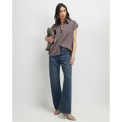 Purple Satin Short Sleeve Shirt