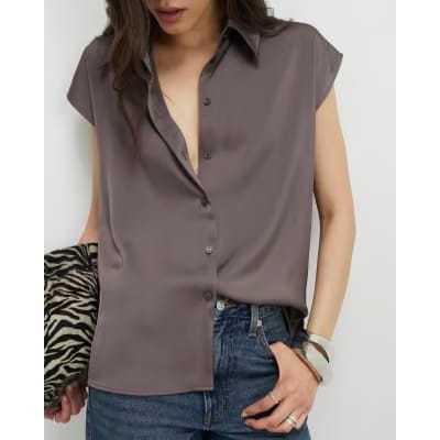 Purple Satin Short Sleeve Shirt