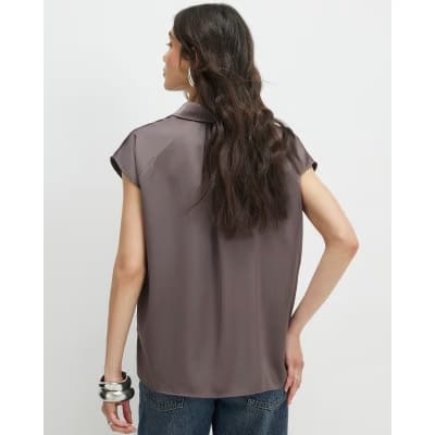 Purple Satin Short Sleeve Shirt