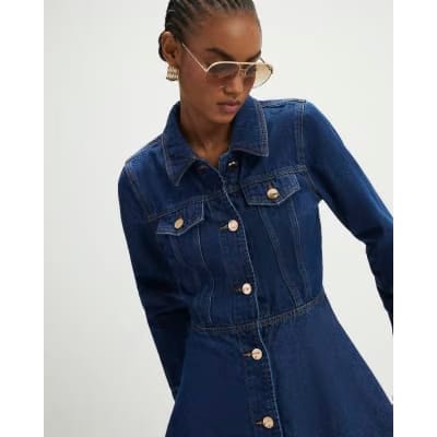 Blue Denim Long Sleeve Mini Dress