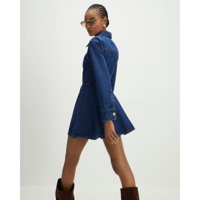 Blue Denim Long Sleeve Mini Dress