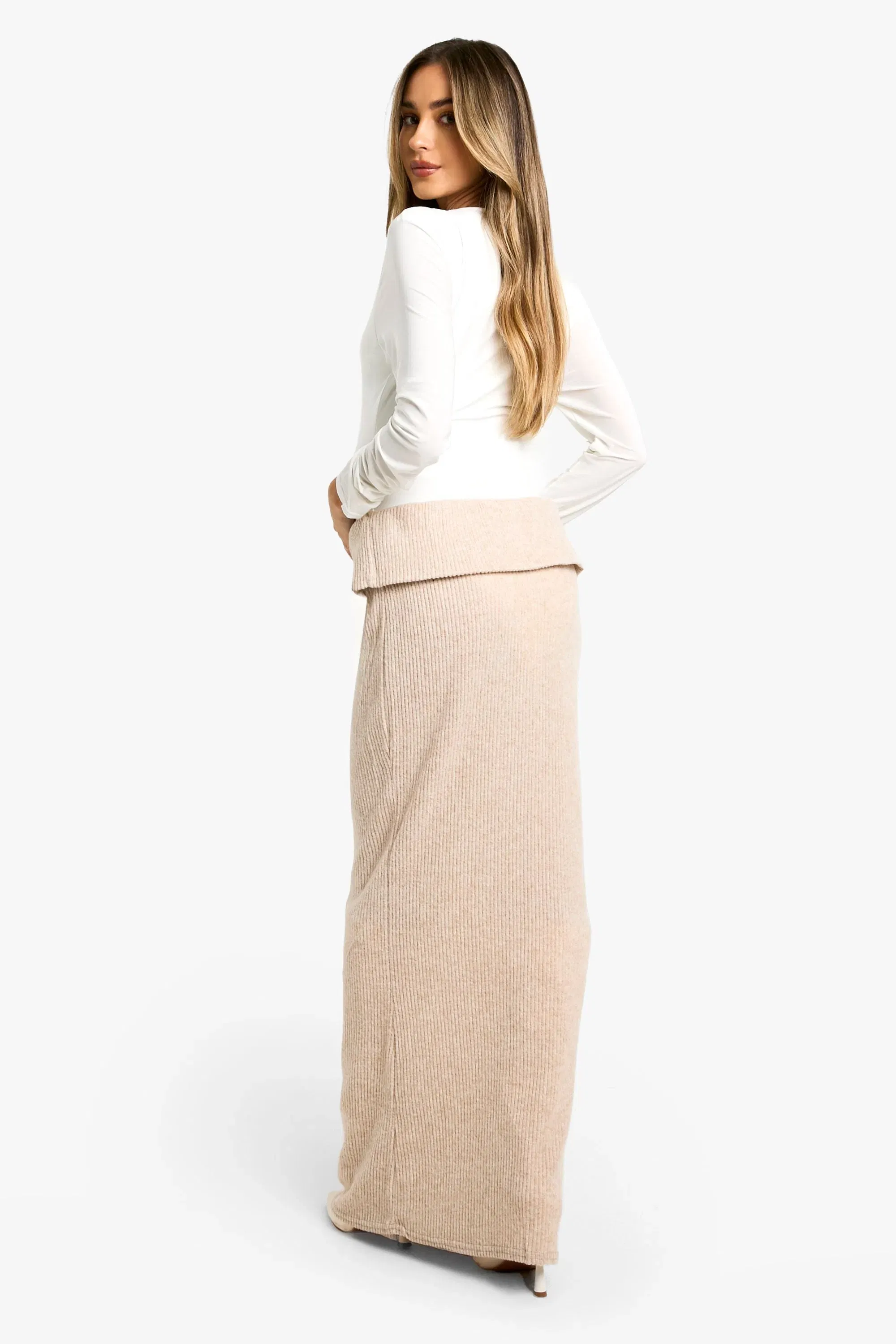 Maternity Soft Rib Fold Over Waist Detail Maxi Skirt