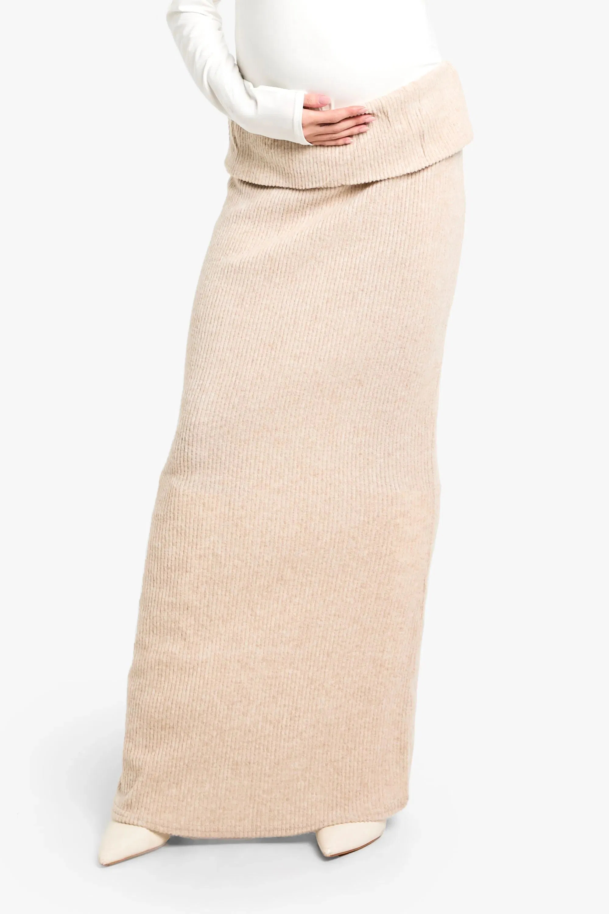 Maternity Soft Rib Fold Over Waist Detail Maxi Skirt