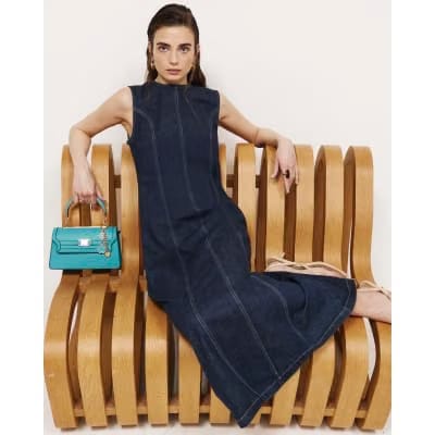 Blue Sculpt Bodycon Denim Midi Dress