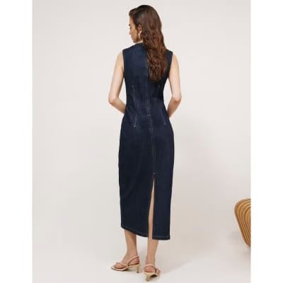Blue Sculpt Bodycon Denim Midi Dress