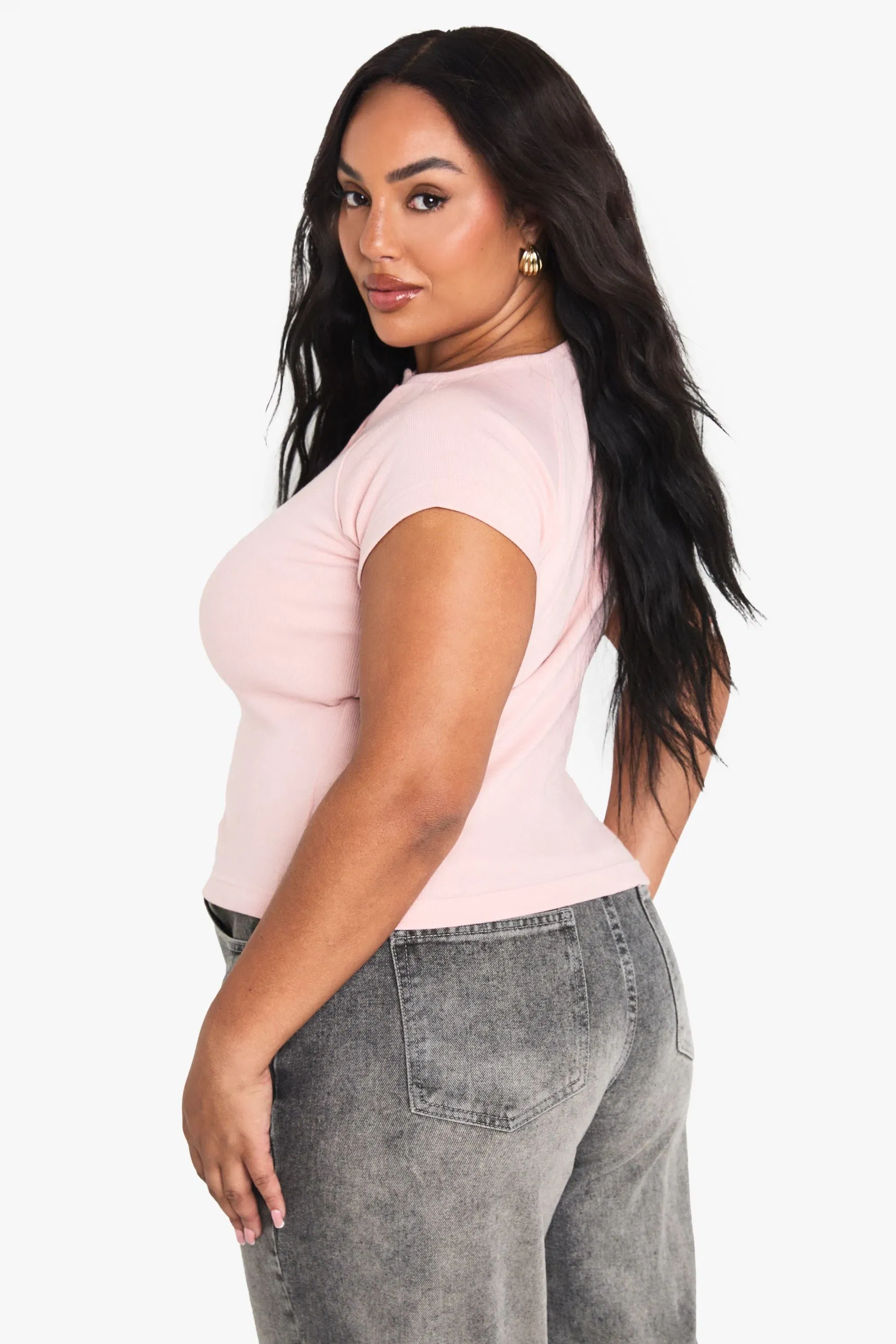 Plus Rib Button Through Cap Sleeve Top