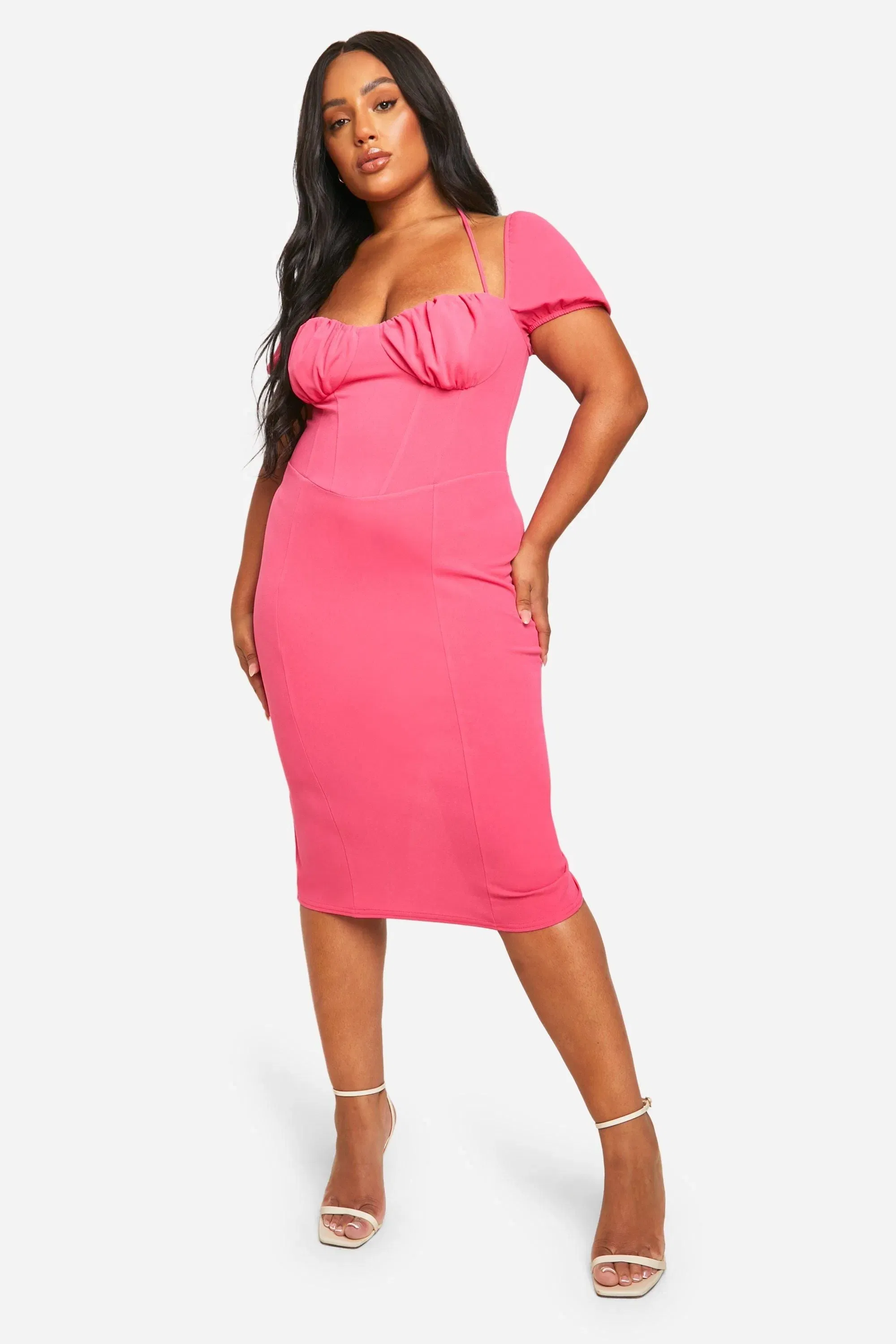 Plus Puff Sleeve Midi Dress