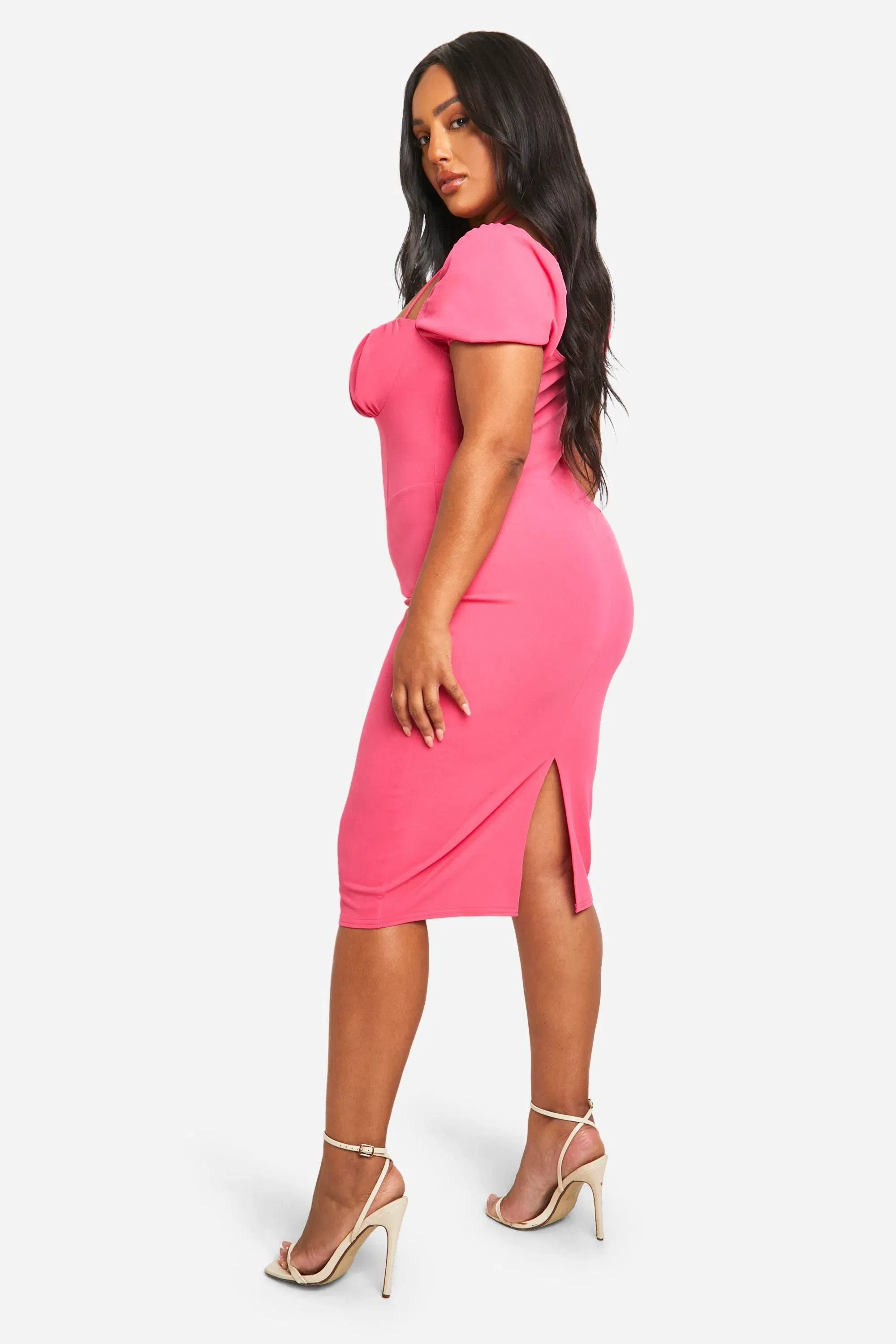 Plus Puff Sleeve Midi Dress