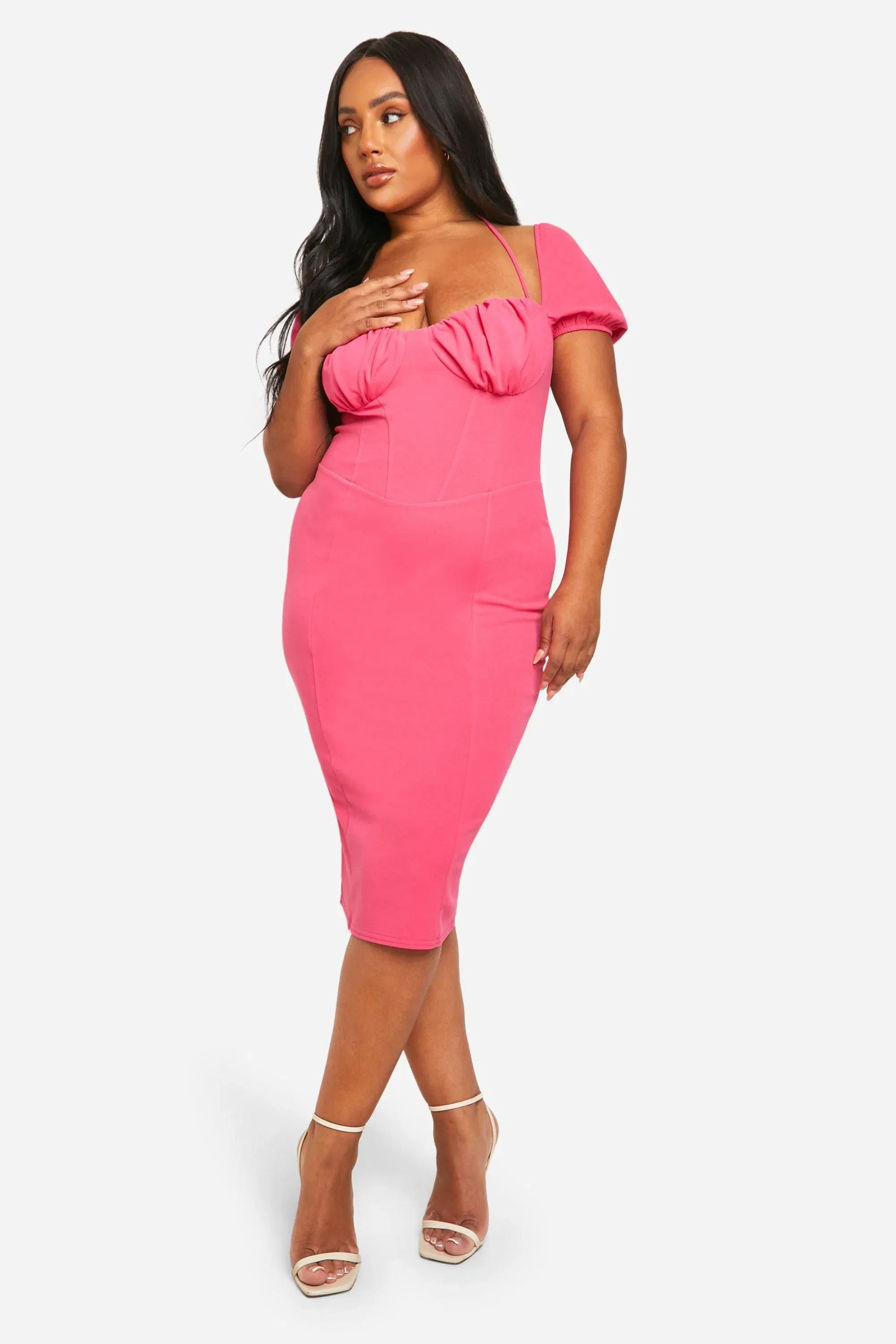 Plus Puff Sleeve Midi Dress