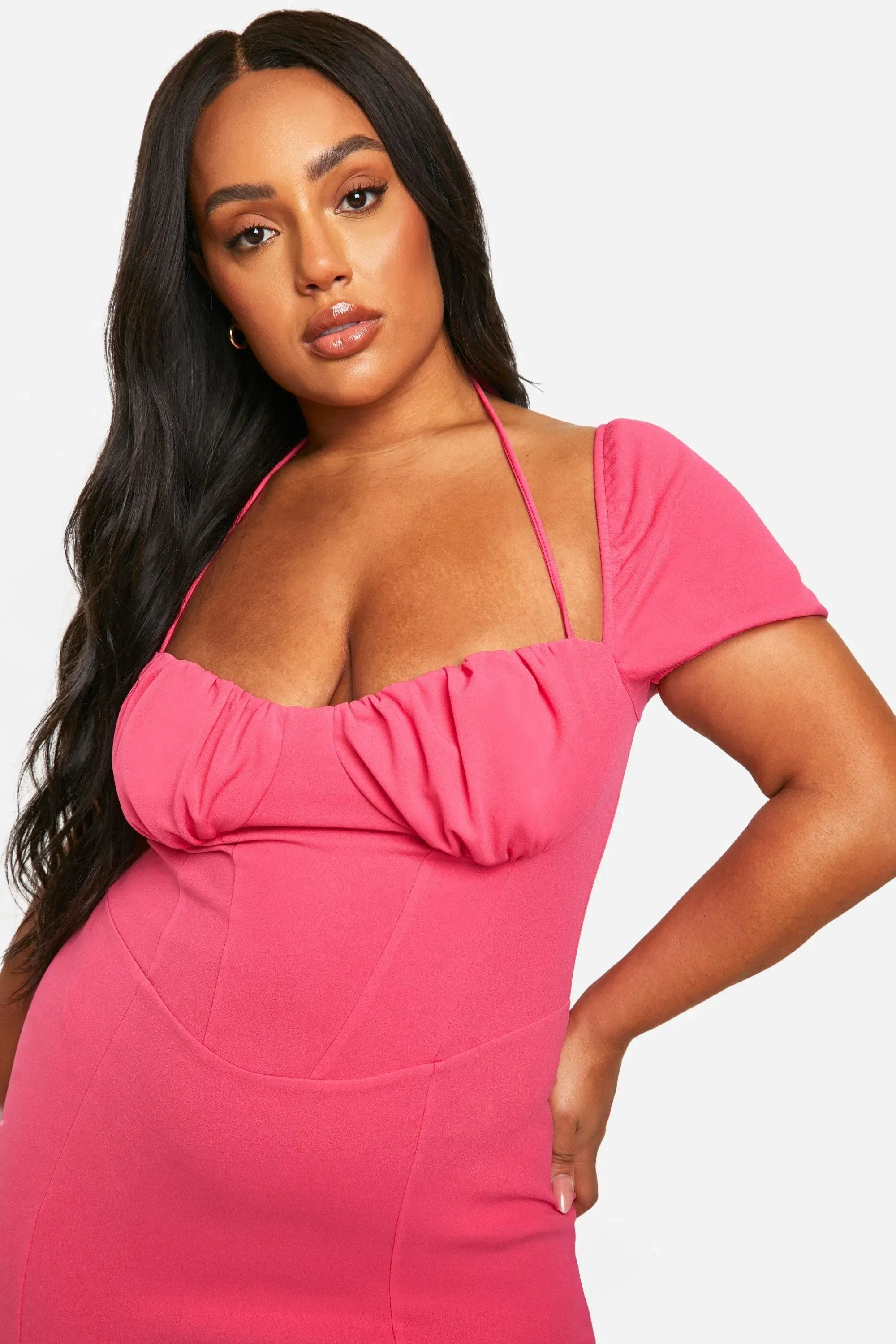 Plus Puff Sleeve Midi Dress