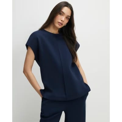 Navy Premium Twill Short Sleeve Top