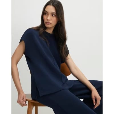 Navy Premium Twill Short Sleeve Top