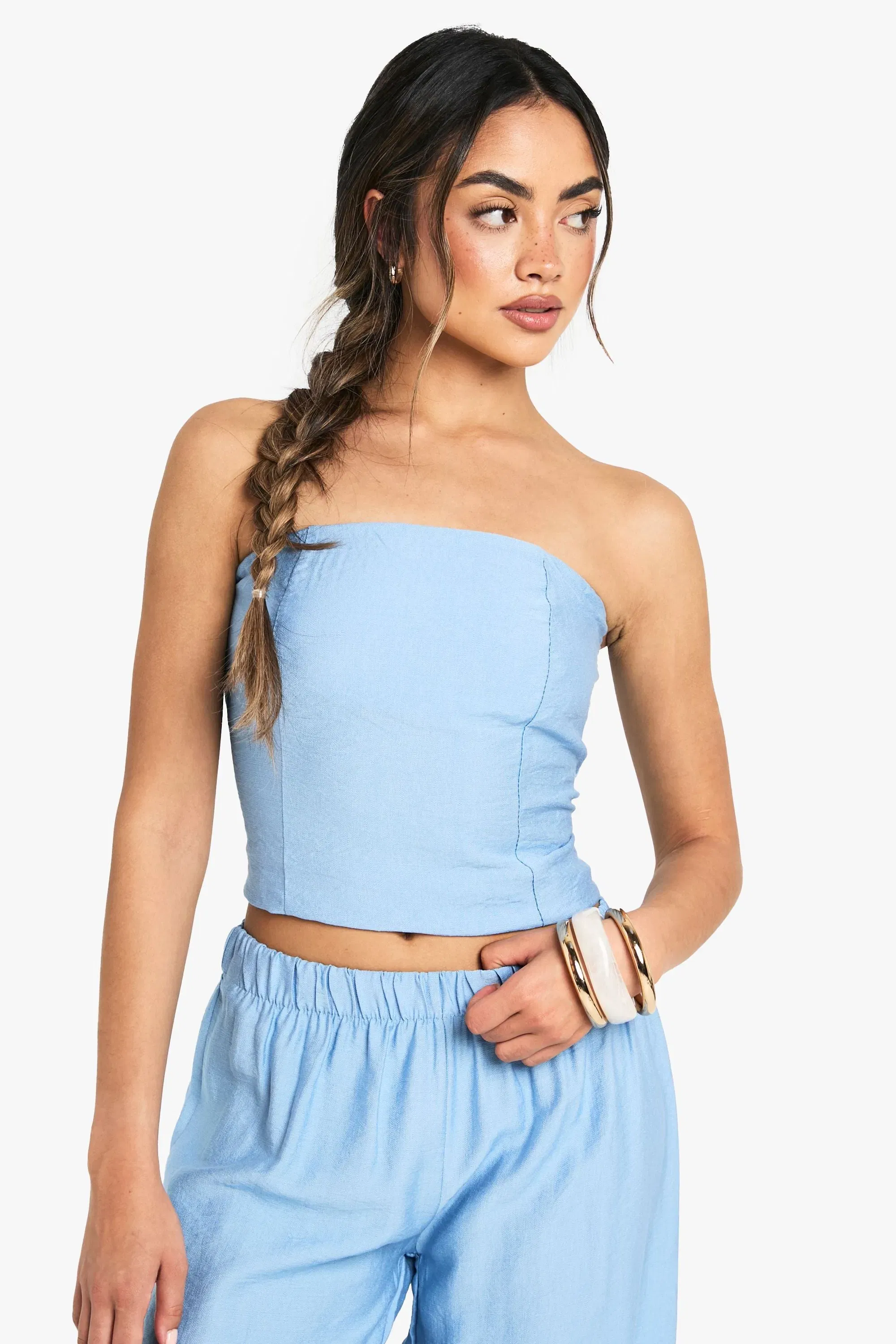 Linen Look Seam Detail Bandeau Top