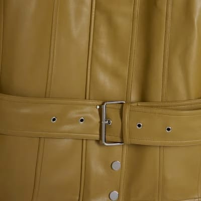 Green Faux Leather Belted Jacket