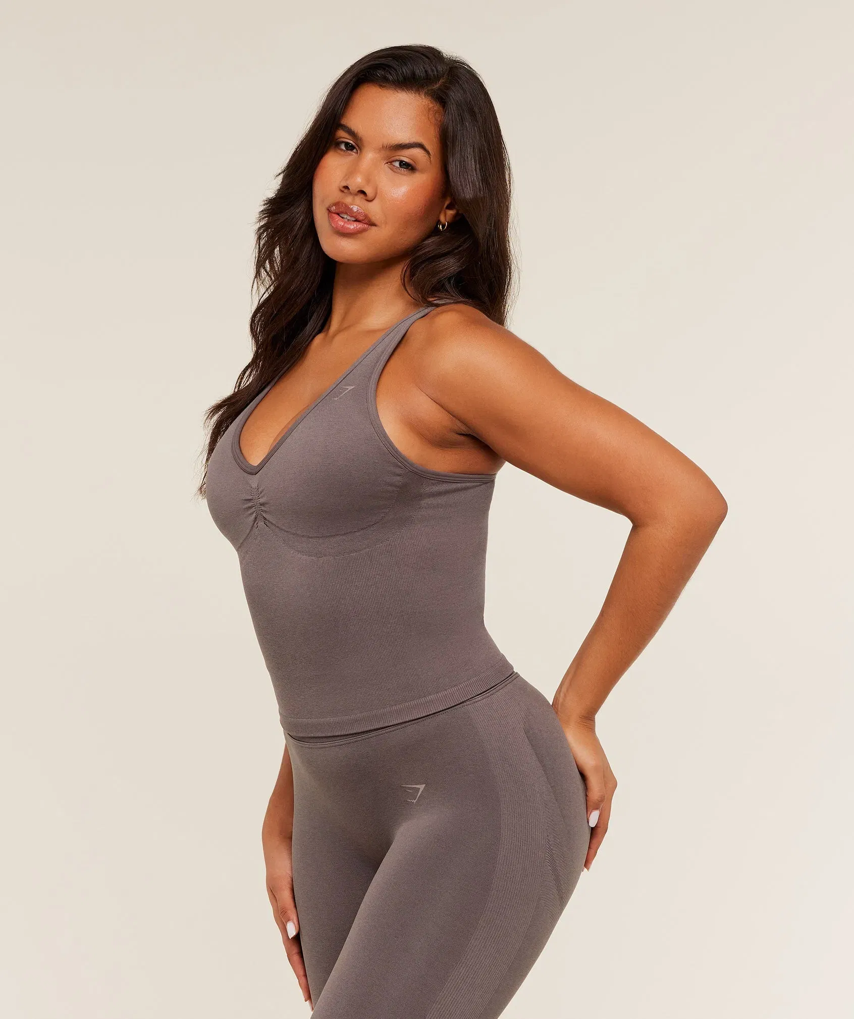 Gymshark Lift Seamless Tank with Shelf - Cool Brown
