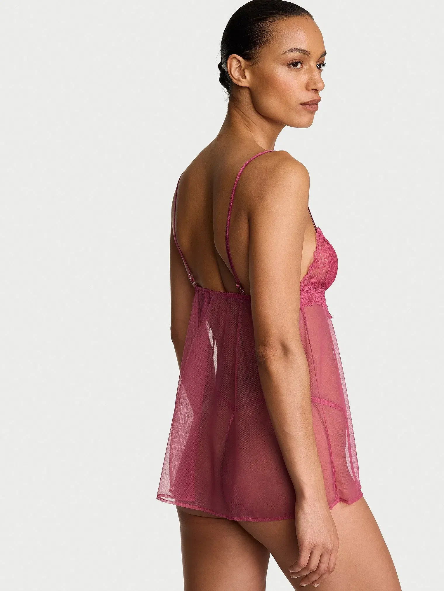 Sheer Rose Lace Triangle Babydoll Set