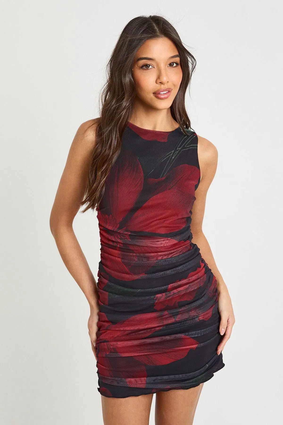 Printed Ruched Mini Dress