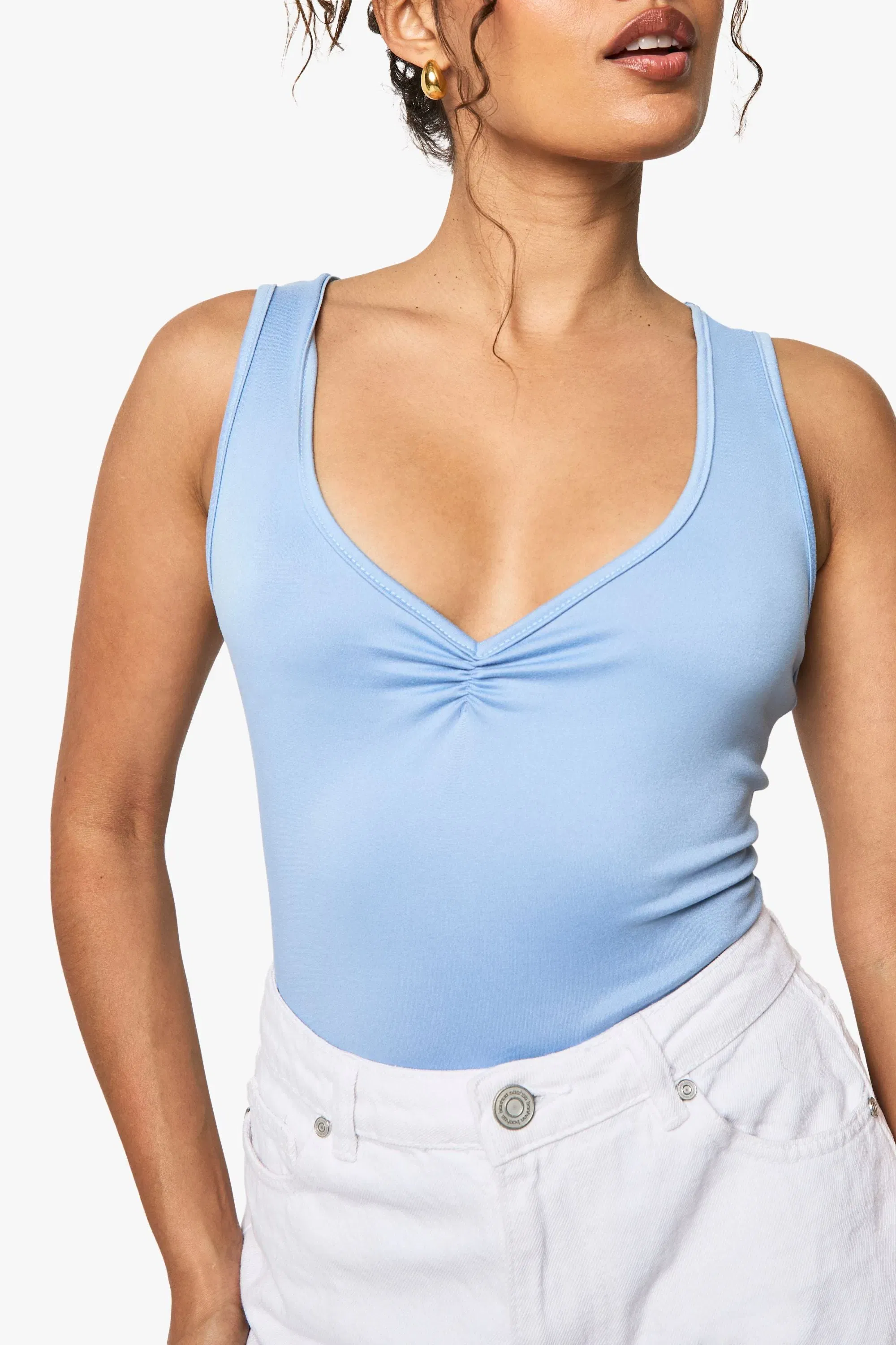 Super Soft V Neck Ruched Bust Bodysuit