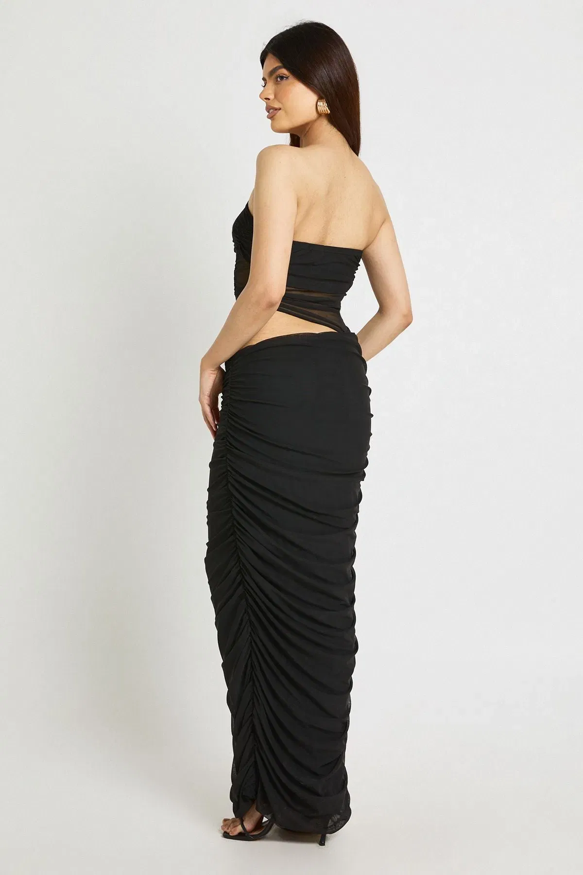Bandeau Drape Skirt Mesh Maxi Dress