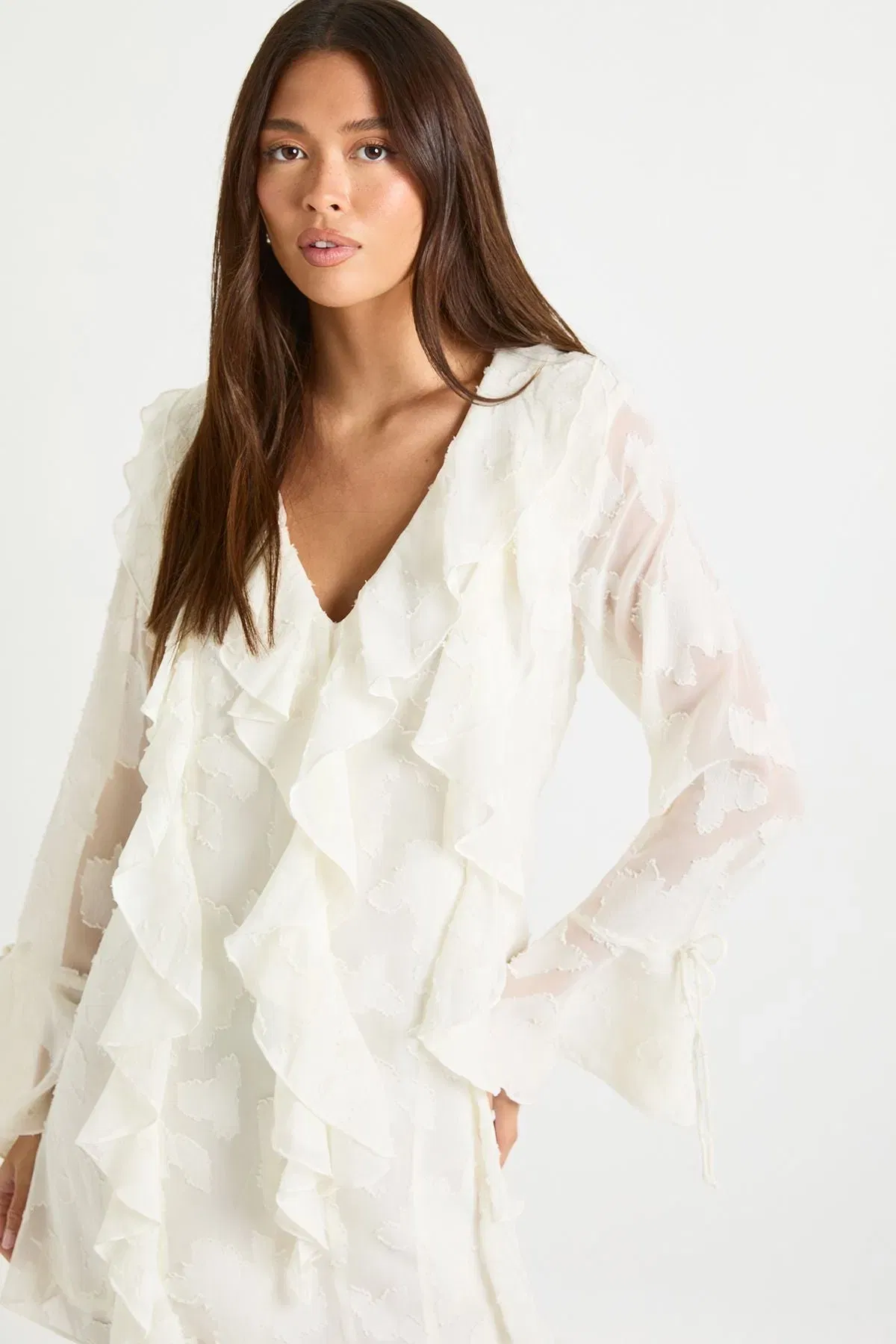 Burnout Floral Ruffle Shift Dress