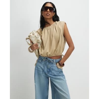 Beige Bubble Hem T-Shirt