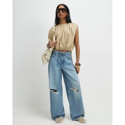 Beige Bubble Hem T-Shirt