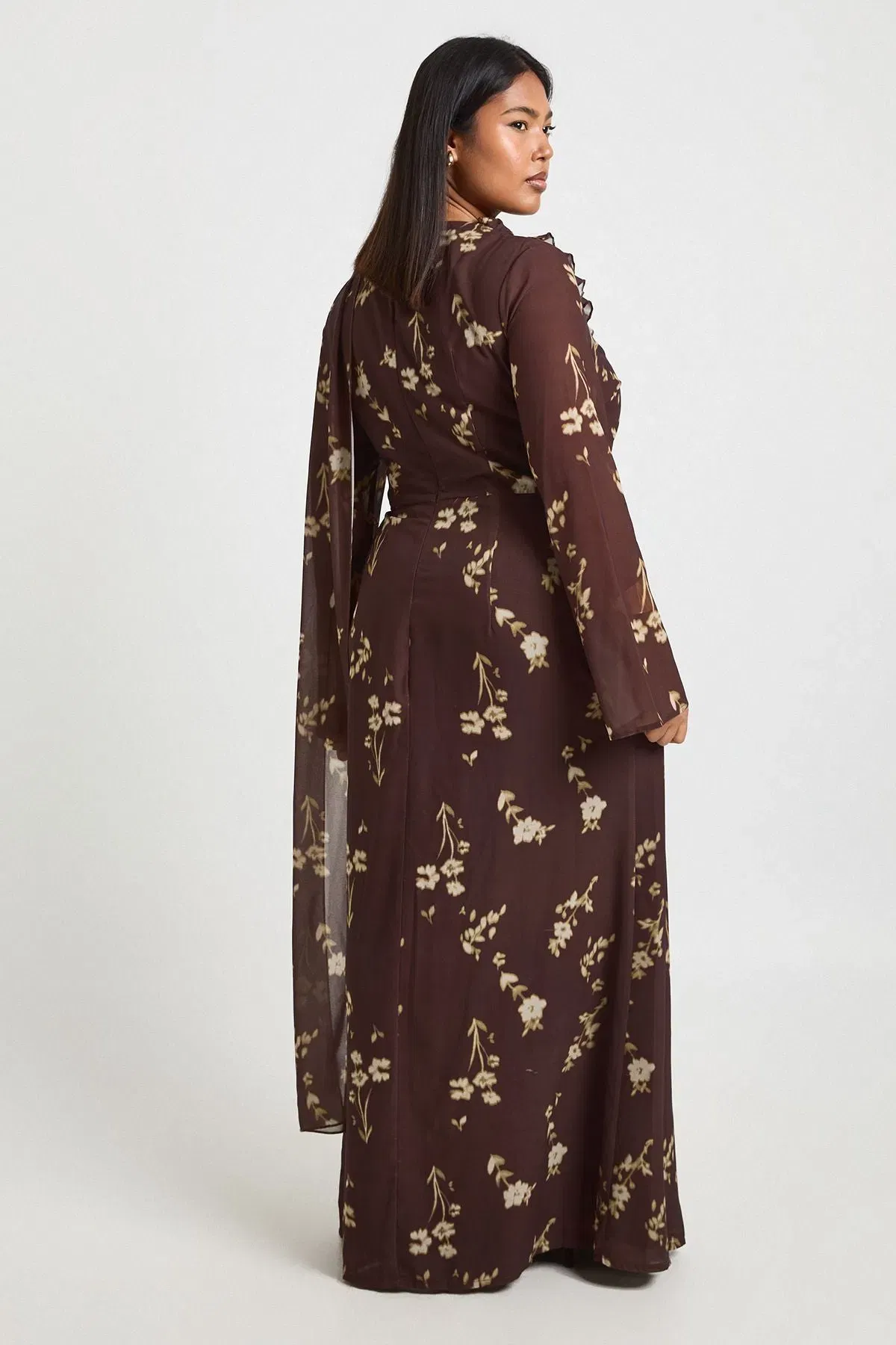 Plus Ruffle Front Seam Scarf Detail Maxi Dress