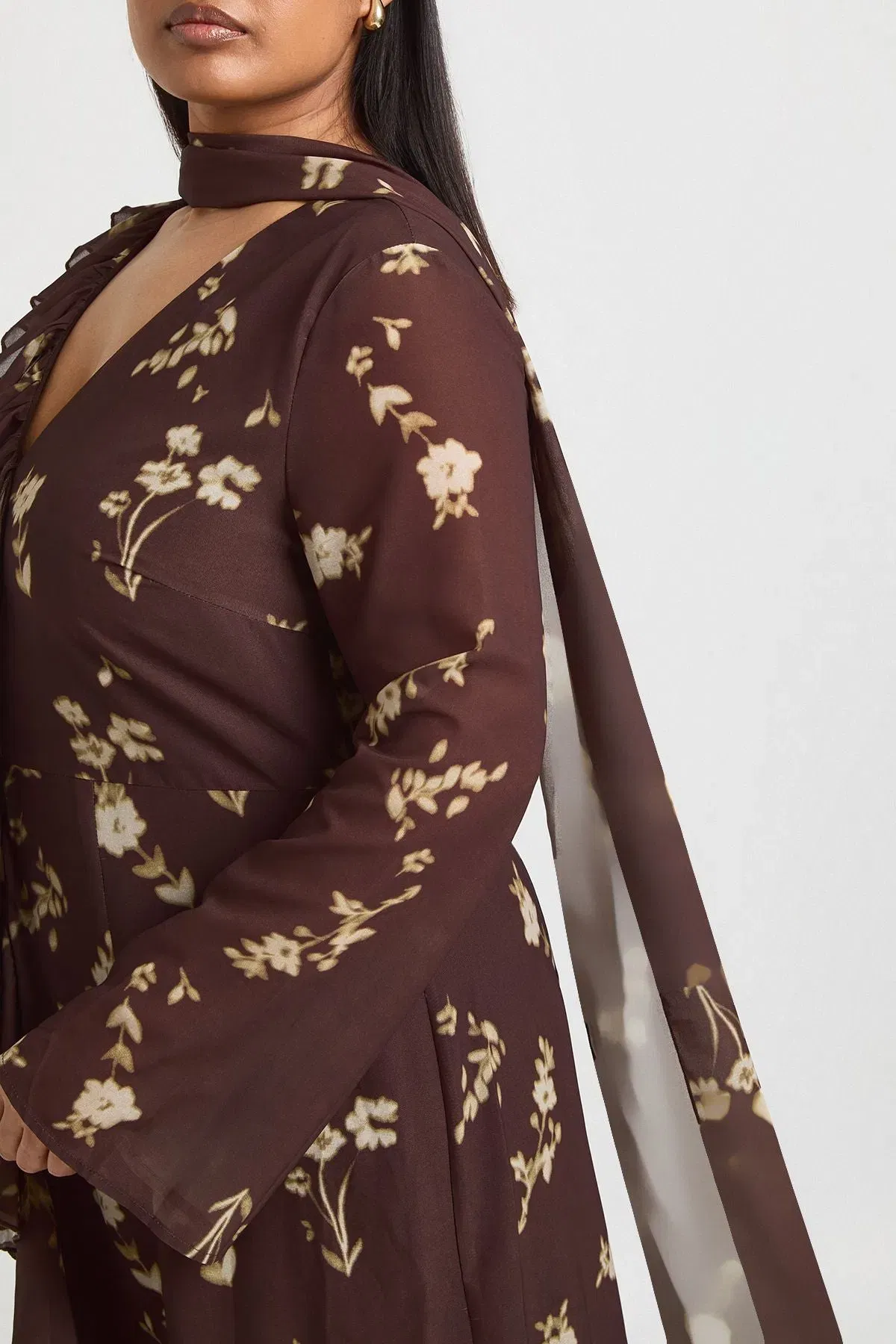 Plus Ruffle Front Seam Scarf Detail Maxi Dress
