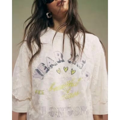 Cream Year Zero Lace Overlay T-Shirt