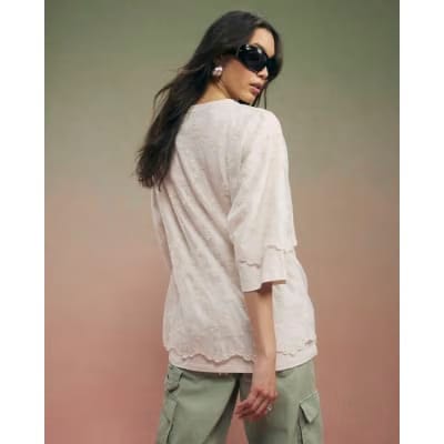 Cream Year Zero Lace Overlay T-Shirt