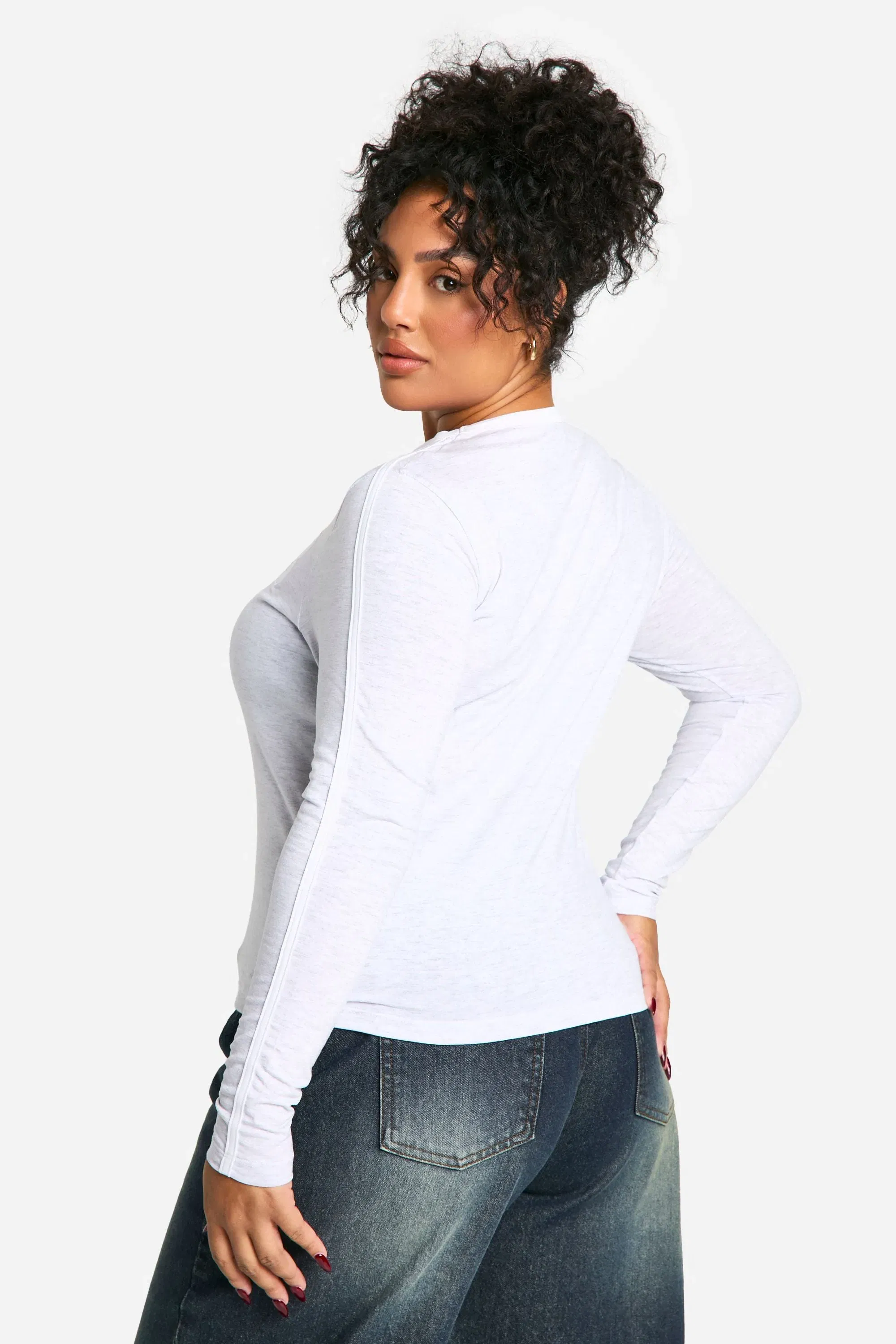 Plus Contrast Ringer Embroidered Fitted Top