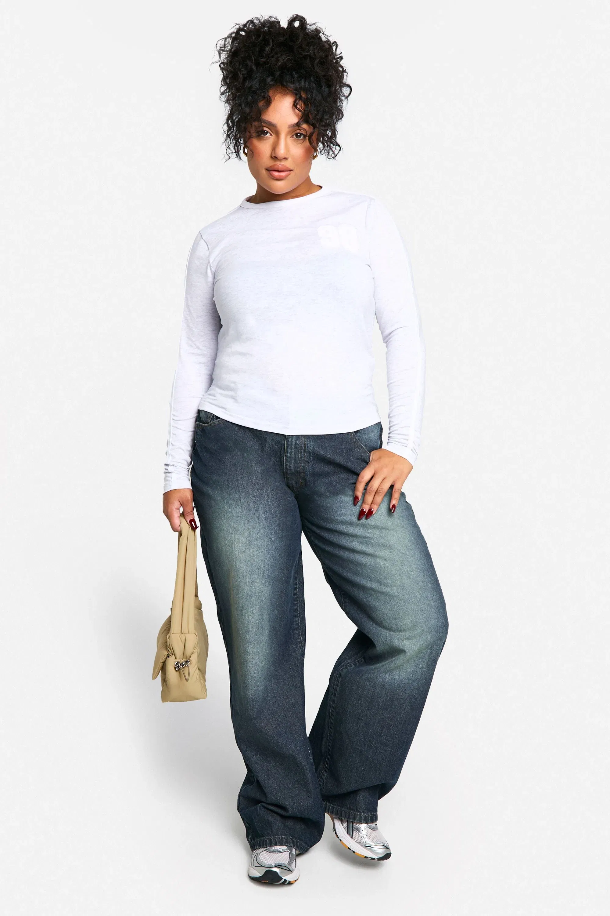 Plus Contrast Ringer Embroidered Fitted Top