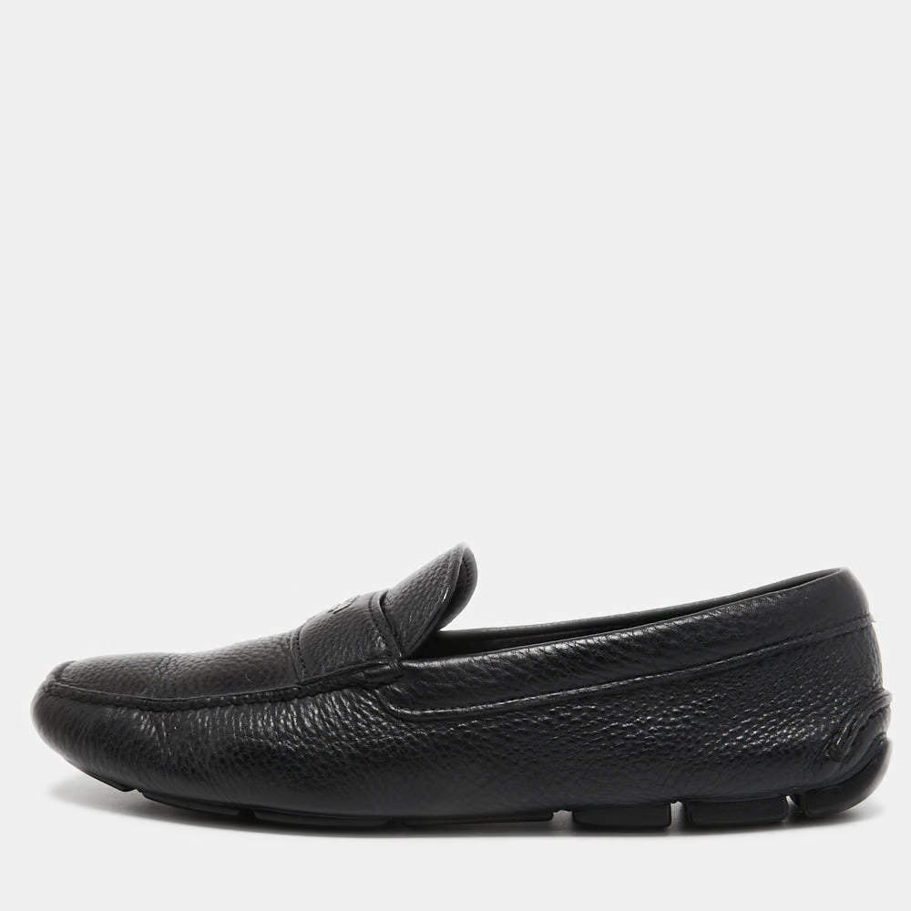 Prada Black Leather Slip On Loafers