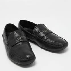 Prada Black Leather Slip On Loafers