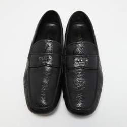 Prada Black Leather Slip On Loafers