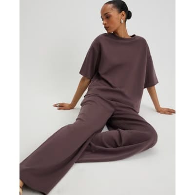 Brown Premium Drawstring Wide Leg Joggers