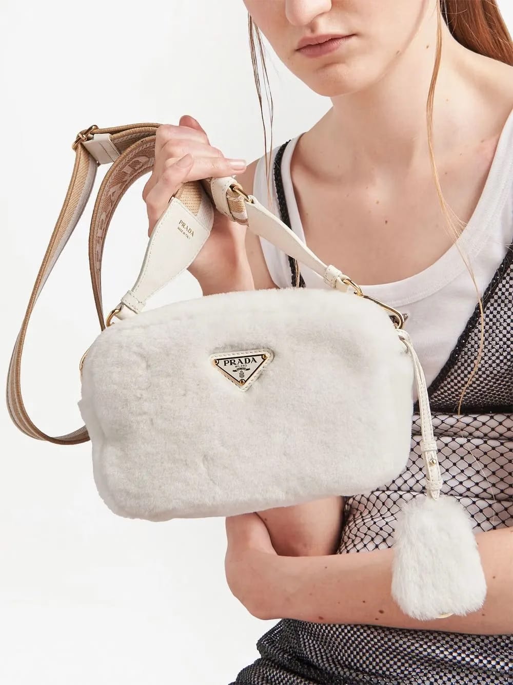 triangle-plaque shearling shoulder bag