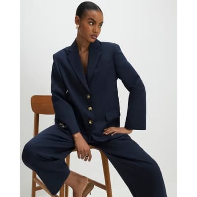 Navy Oversized Long Sleeve Blazer