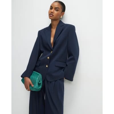Navy Oversized Long Sleeve Blazer