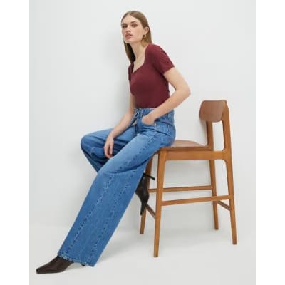 Red Square Neck Fitted Top