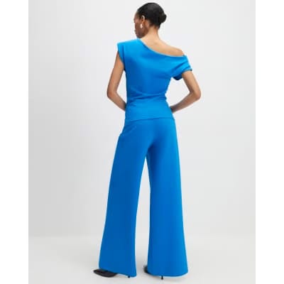Blue Stretch Wide Leg Trousers