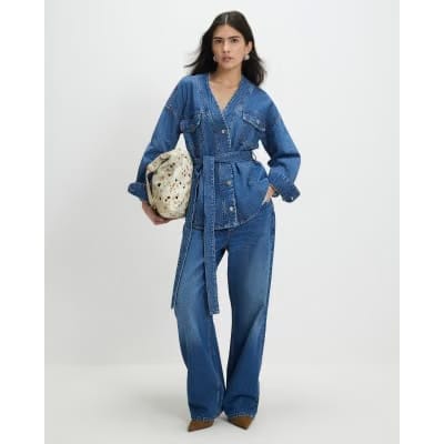 Petite Blue Tie front Denim Jacket