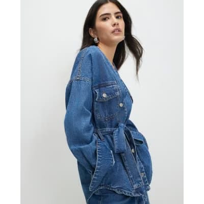 Petite Blue Tie front Denim Jacket