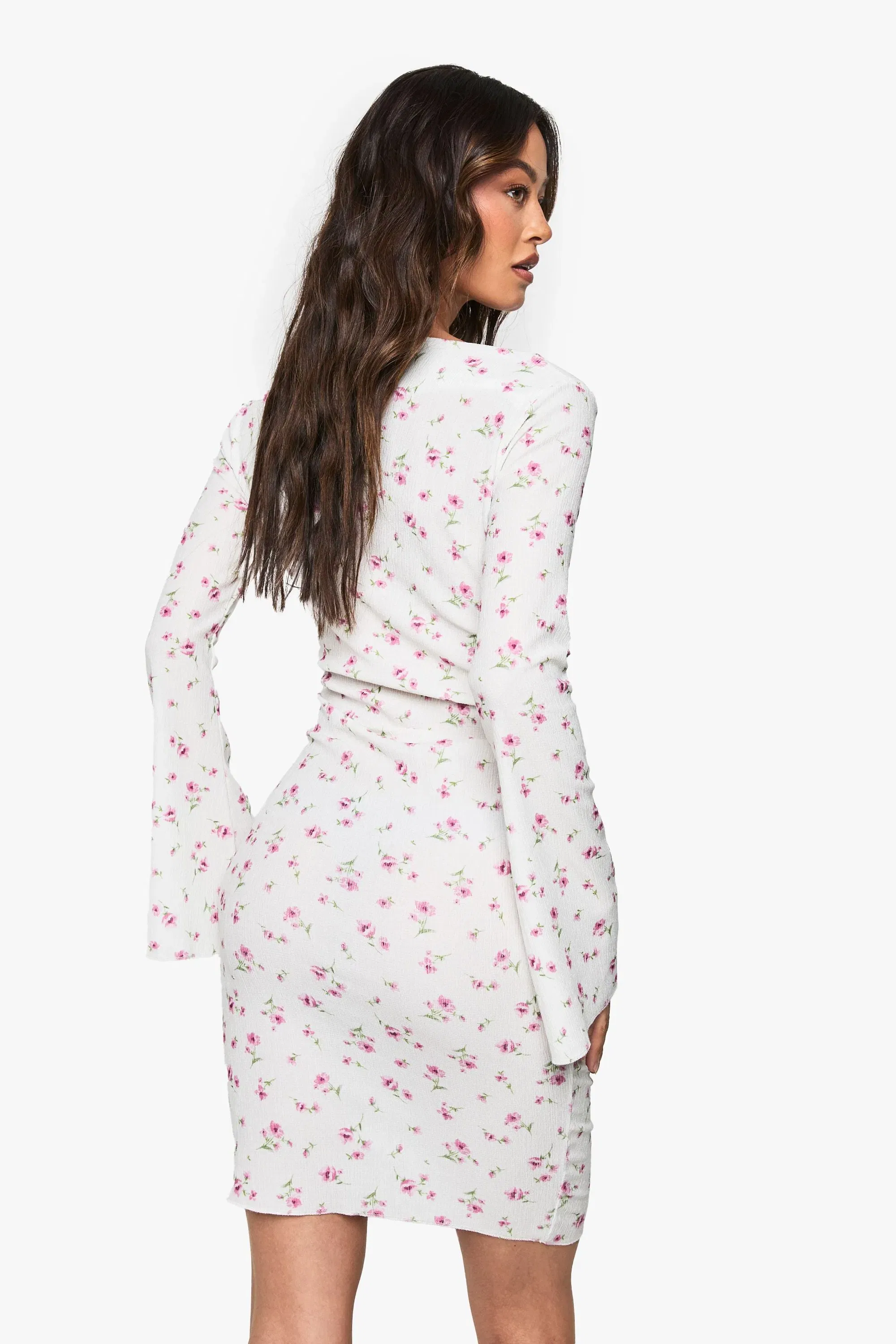 Tall Textured Floral Draped Neck Mini Dress