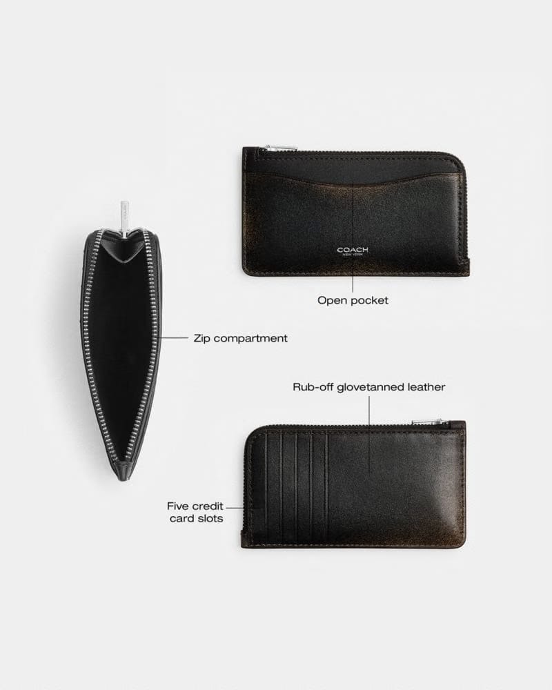New York Zip Card Case In Loved Leather