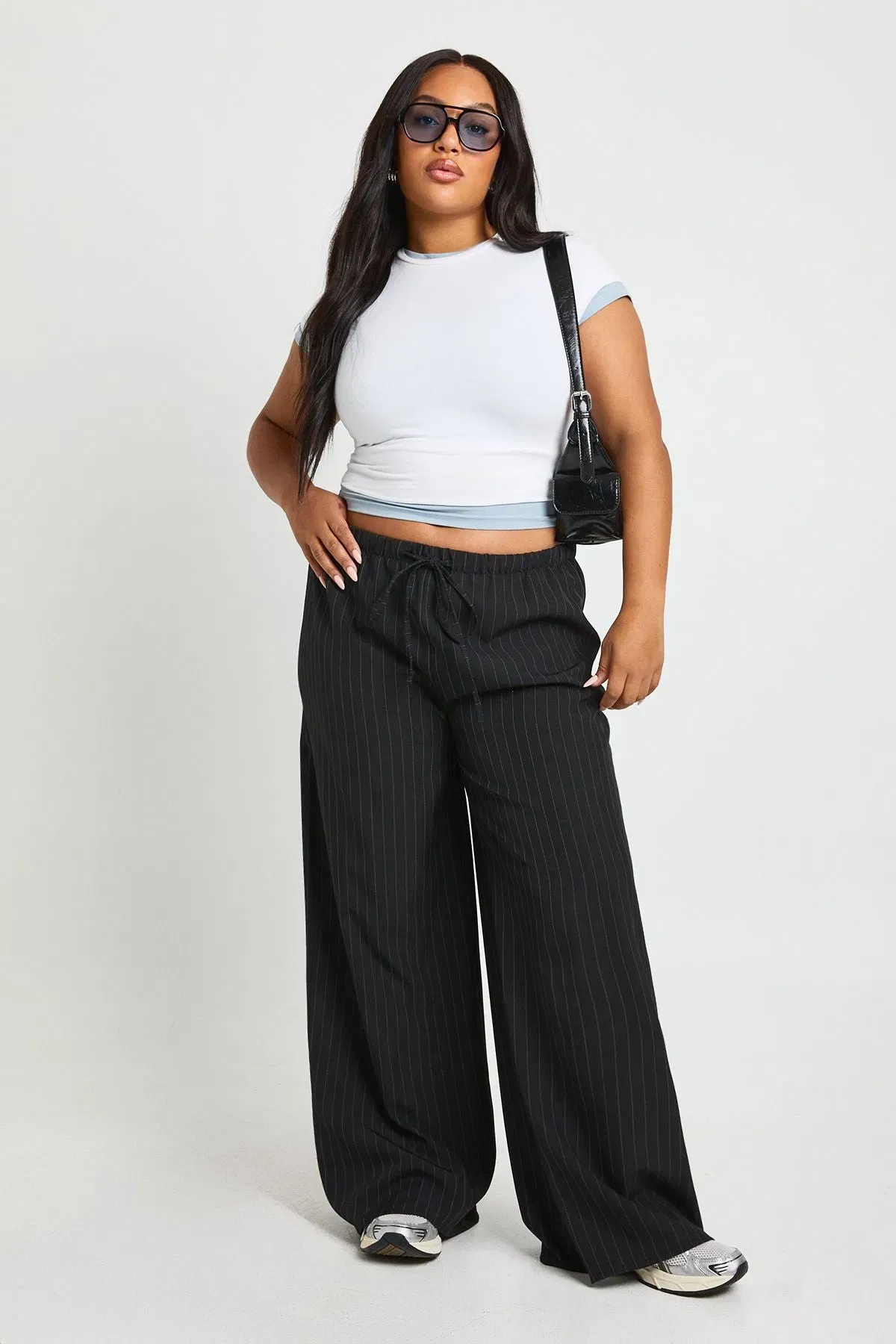Plus Woven Pinstripe Elasticated Waist Trouser