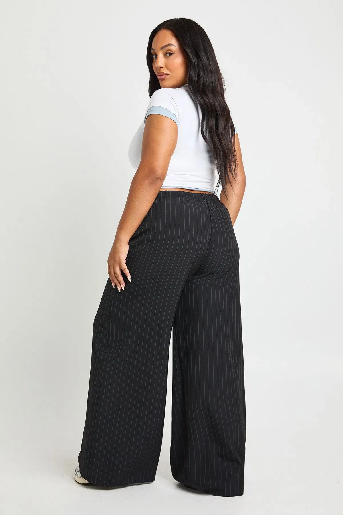 Plus Woven Pinstripe Elasticated Waist Trouser