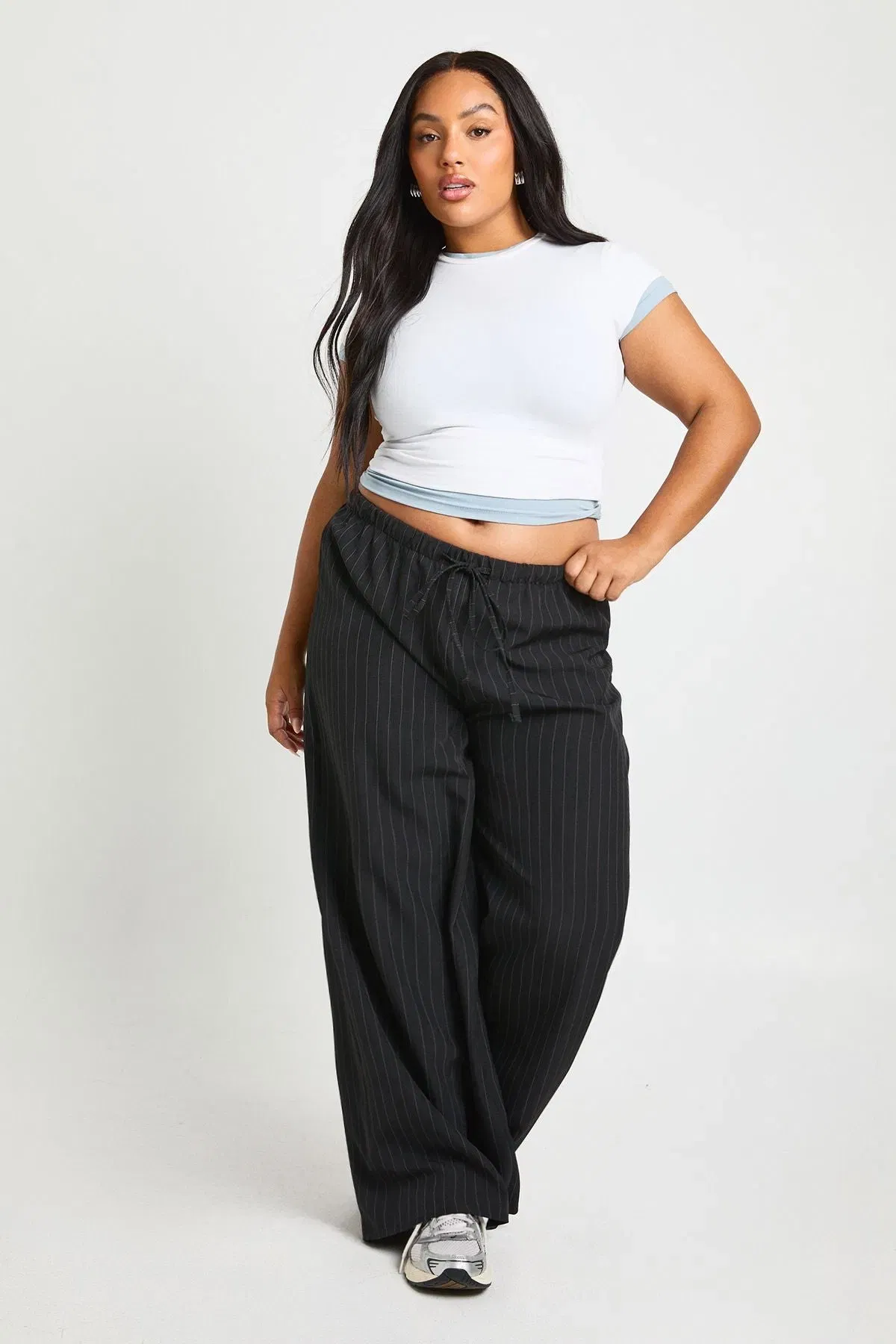 Plus Woven Pinstripe Elasticated Waist Trouser