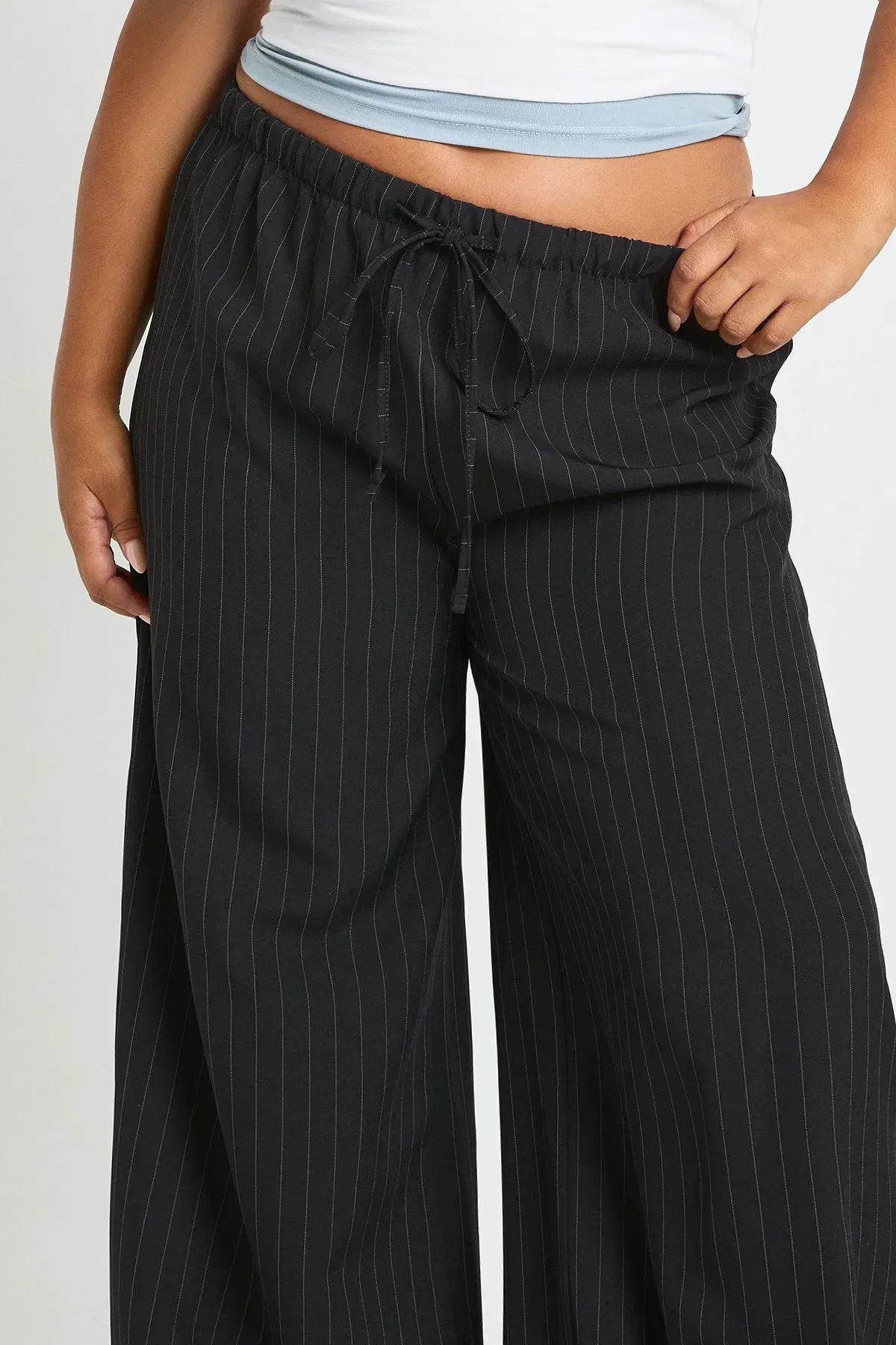 Plus Woven Pinstripe Elasticated Waist Trouser
